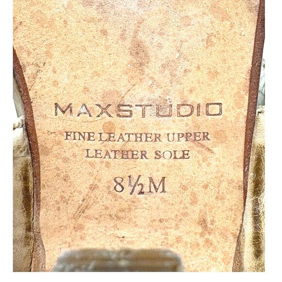 Max Studio Sabrina Tan Rustic Leather Ankle Strap Heeled Sandals - Picture 4 of 11